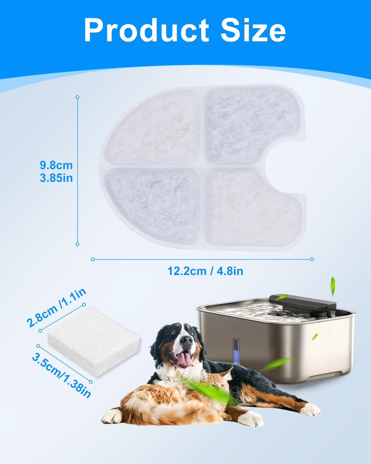 Cat Water Fountain Filters Compatible with FEELNEEDY 3 Gal (White / 12 Filters+12 Sponges)