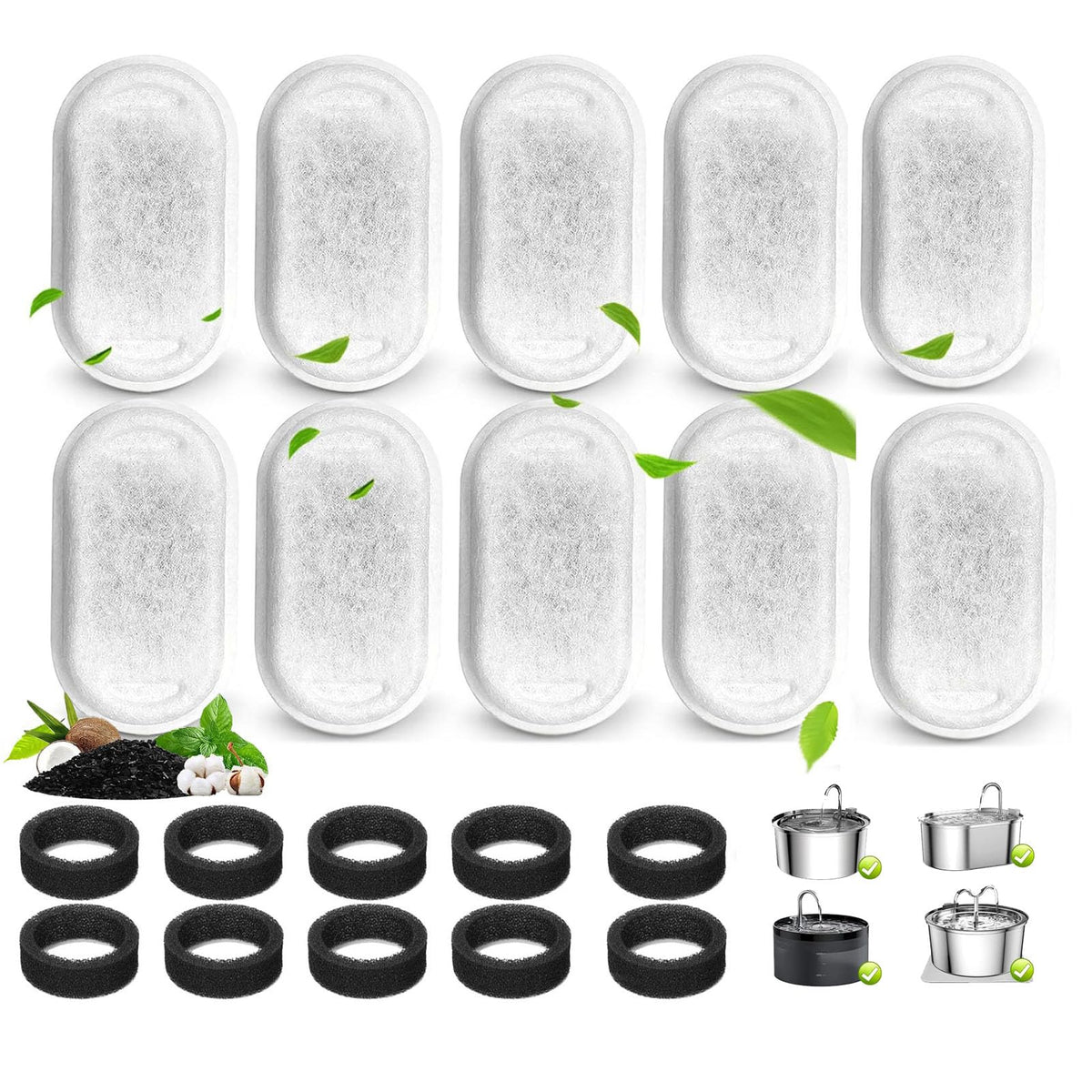 20Pcs Cat Water Fountain Filter (10 Filter+10 Sponges Type I)