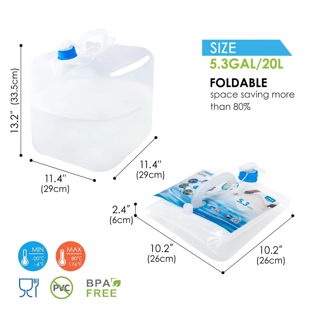 BPA Free Collapsible Water Container with Spigot (4-Pack 5.3 Gal)