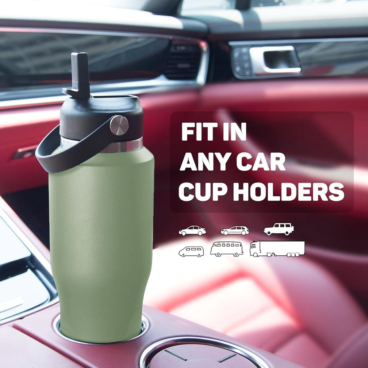 Insulated Water Bottle 32oz with Straw (Green / 32 Ounces)