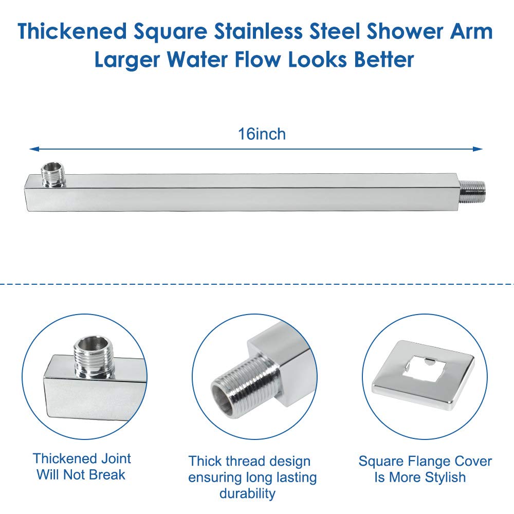 Shower Head with Extension Arm (12'' Shower with 16'' Arm / Chrome)