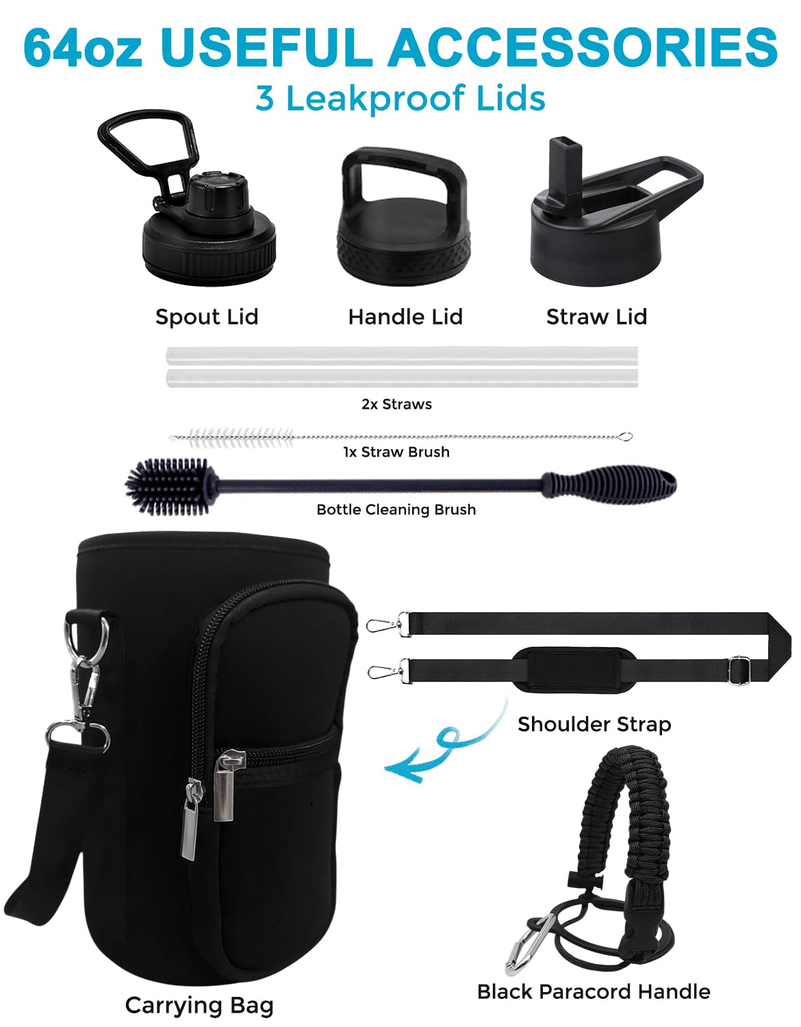 Travel Water Bottle with Carrying Bag (64 Ounces / Deep Water)