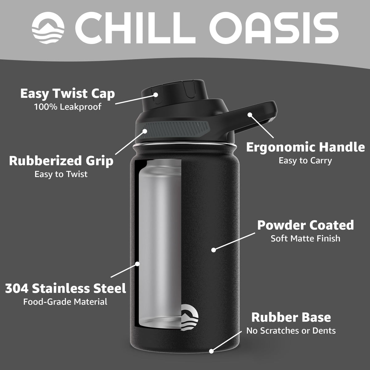 Water Bottle Compatible With Popular Flavor Cartridges (Black / 12 Ounces)