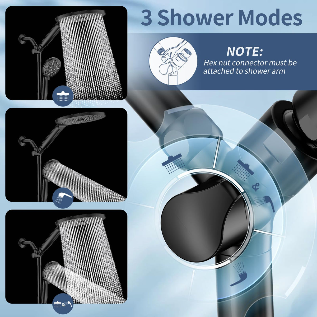High Pressure Dual Shower Head with Handheld Spray Combo (Matte Black)
