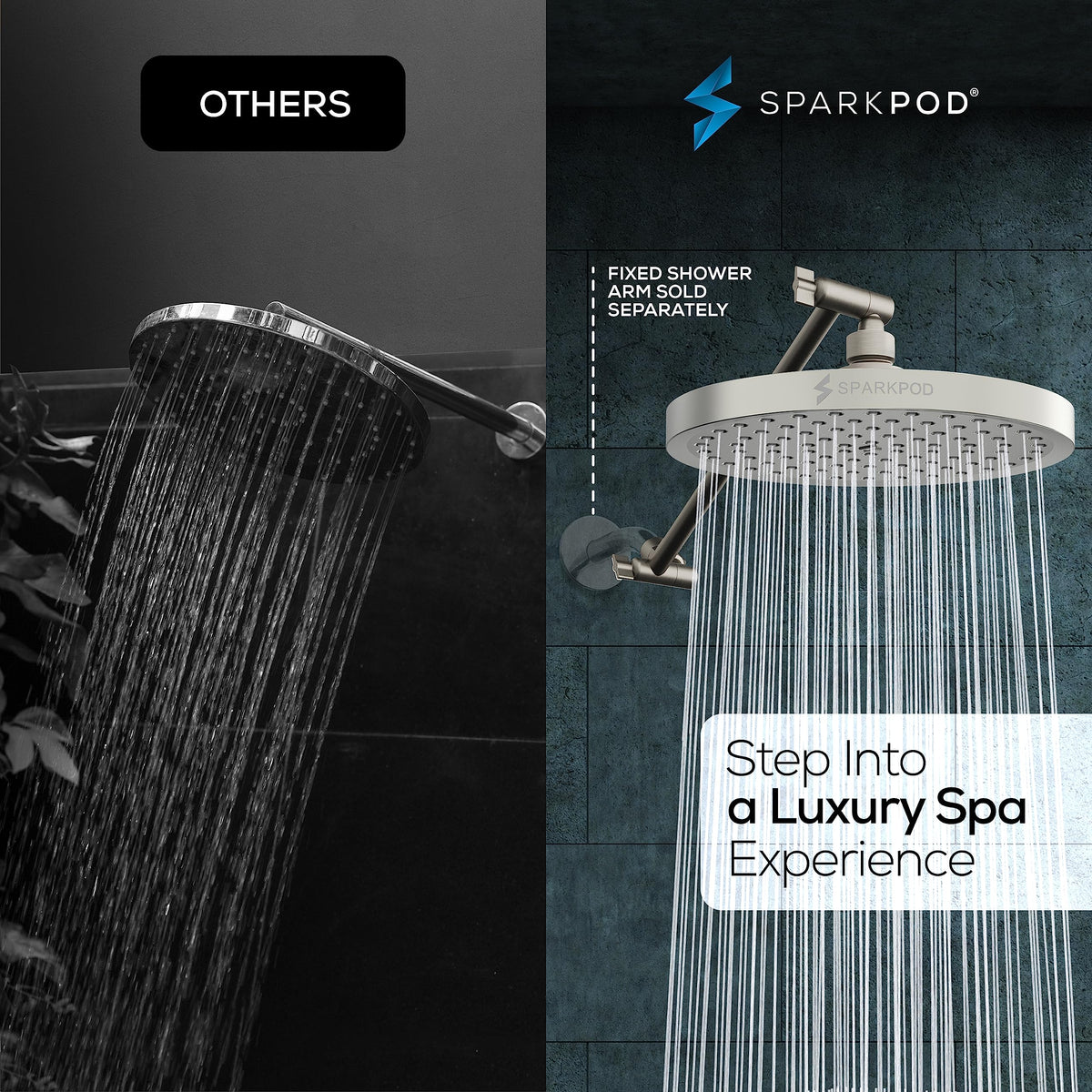 8" Round Rain Shower Head with 11" Shower Arm (2. Elegant Brushed Nickel / 11" Arm)