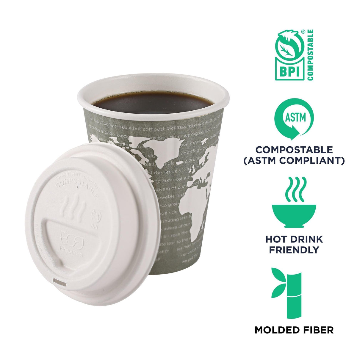 Eco Products Compostable Molded Fiber Coffee Cup Lids (Molded Fiber / 10-20 oz White, 1000 Count)