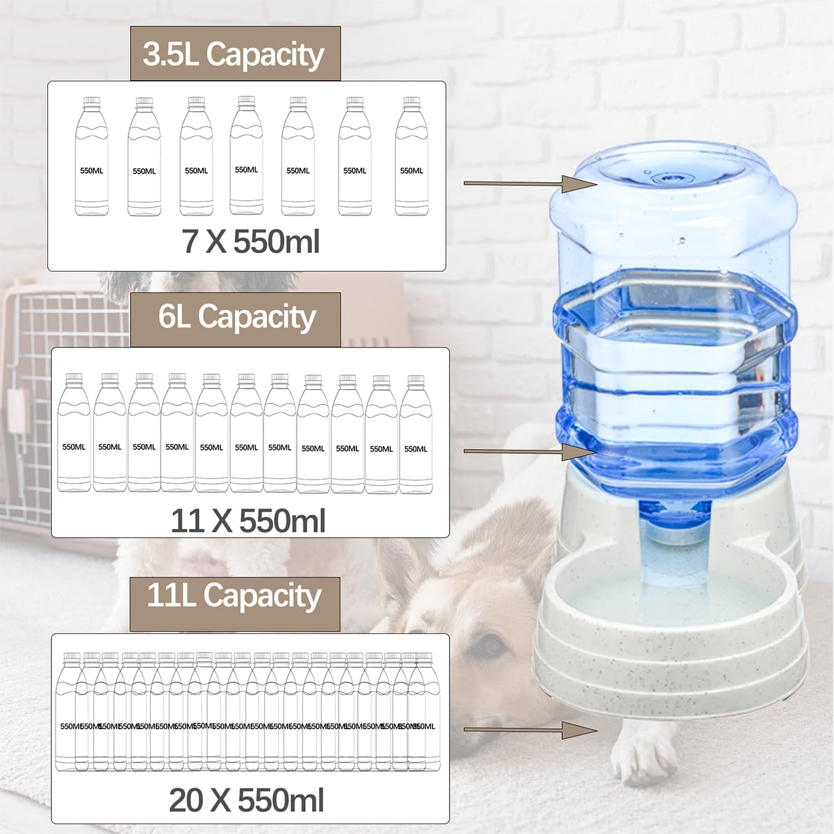2 Pack 6L Automatic Gravity Pet Feeder and Water Dispenser Set (Gray-Water&Feeder Set / 6 Litre)