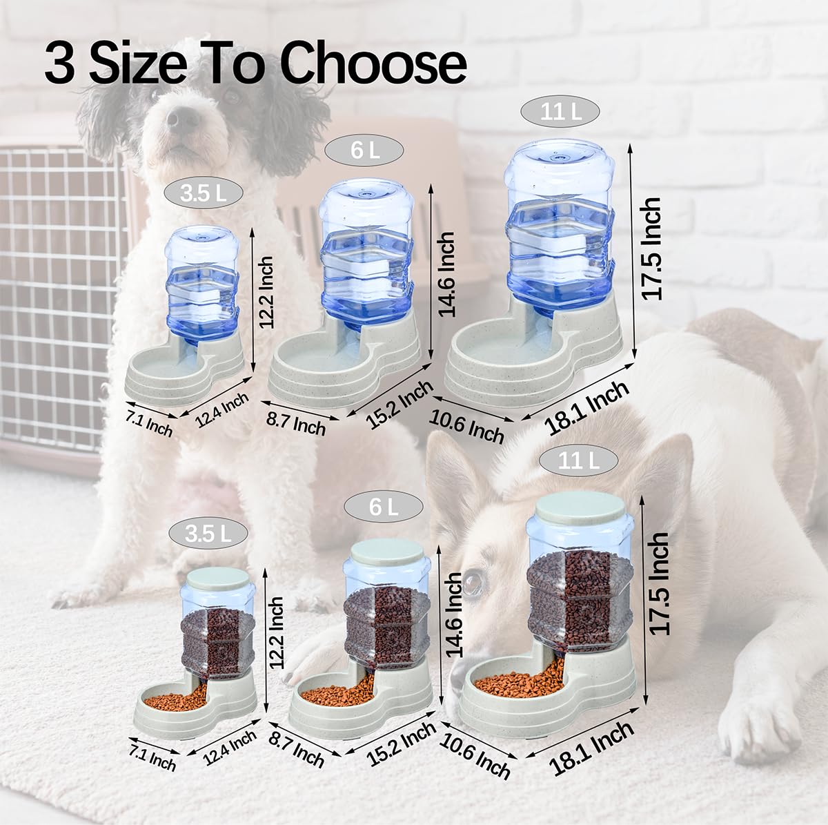 2 Pack 6L Automatic Gravity Pet Feeder and Water Dispenser Set (Gray-Water&Feeder Set / 6 Litre)
