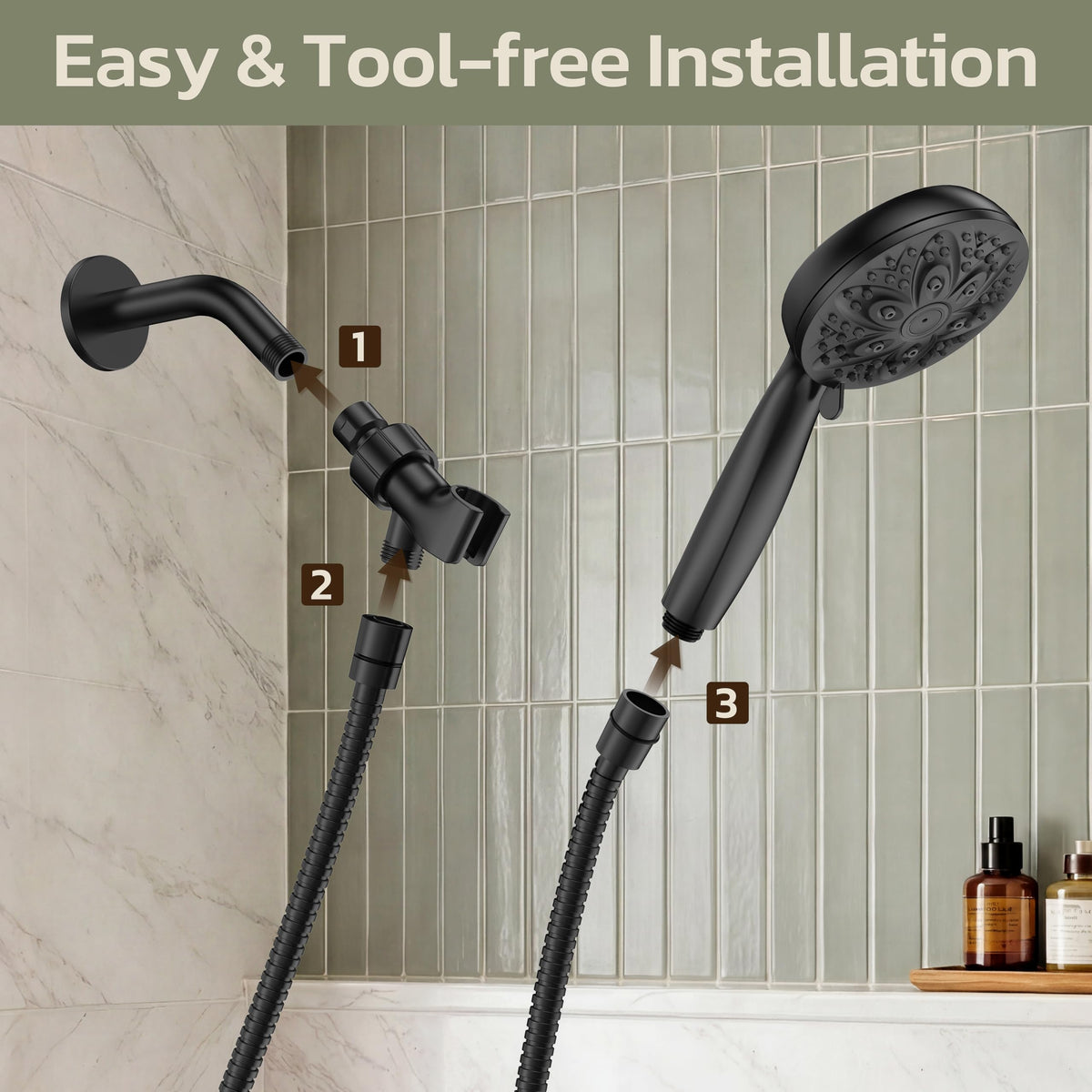 Shower Head with Handheld (6 Modes / Matte Black)