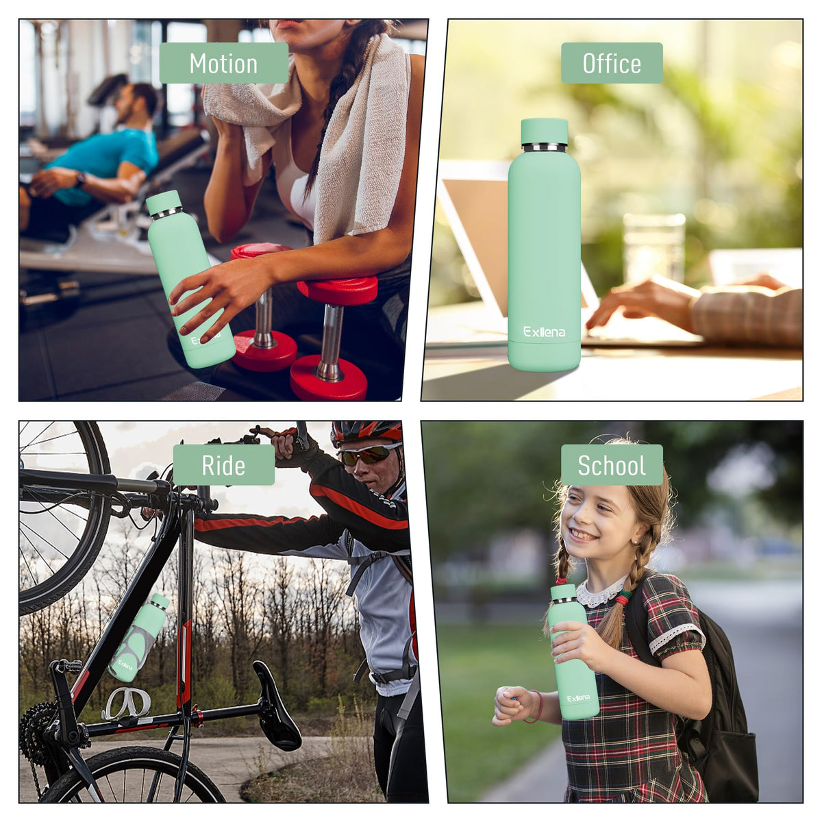Slim Insulated Water Bottles for Travel 18oz with Clip (500 ml / Mint)