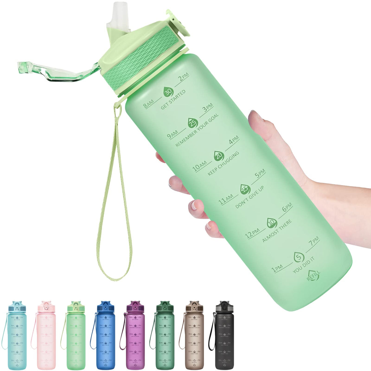 Plastic Water Bottle With Straw & Time Marker (Mint)