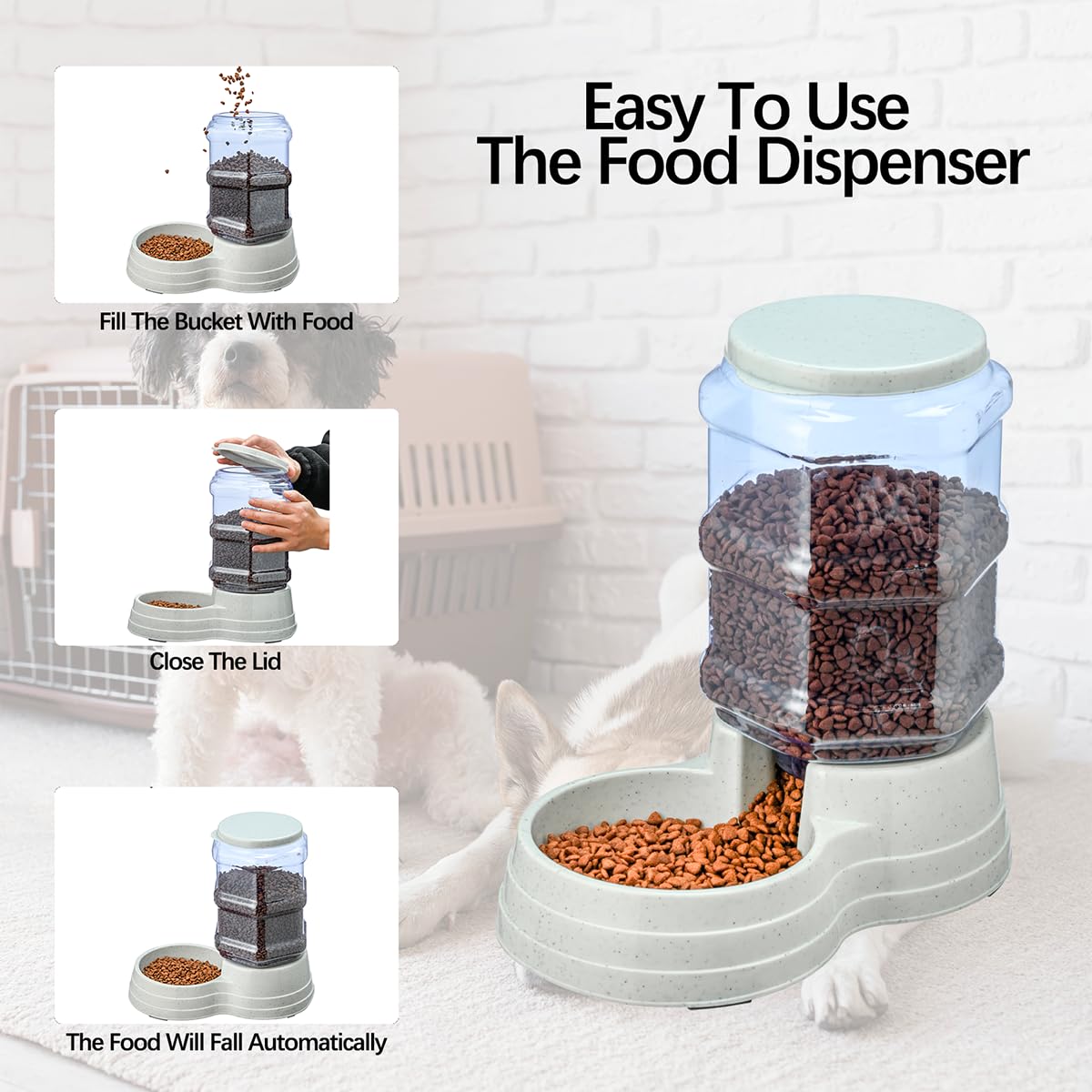 2 Pack 6L Automatic Gravity Pet Feeder and Water Dispenser Set (Gray-Water&Feeder Set / 6 Litre)