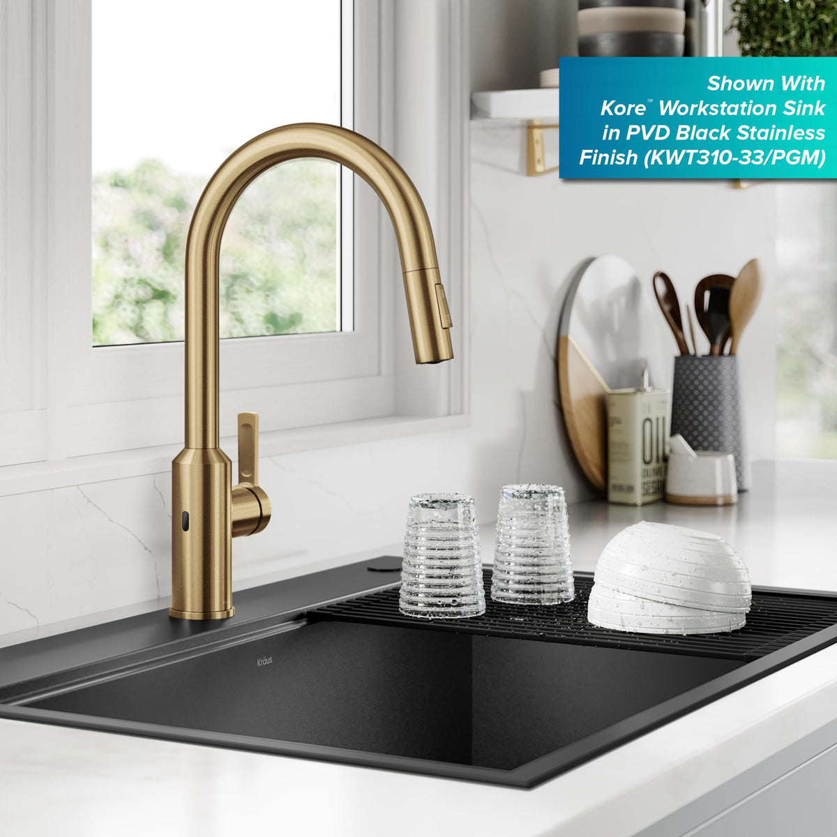 Brushed Brass Touchless Pull Down Kitchen Faucet KSF (Pull Down Touchless Faucet / Brushed Bronze)