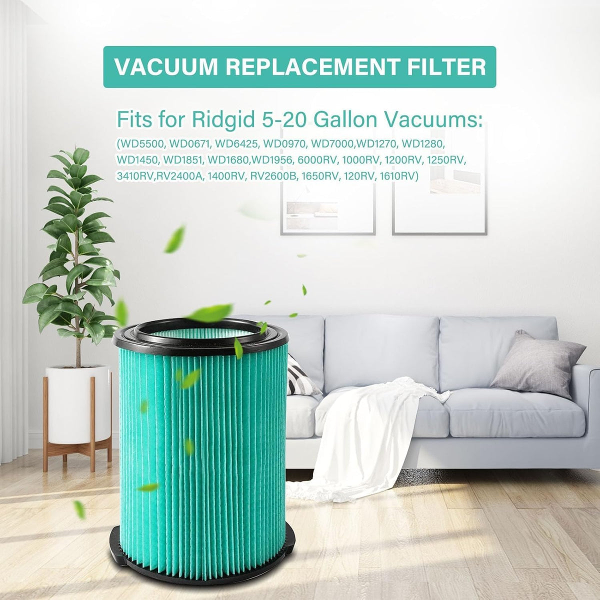 VF6000 5 Layer Replacement Filters for Ridgid Shop Vac Wet Dry Vacs (M 2 Pcs Filters & 2 Pcs Bags / Green VF6000)