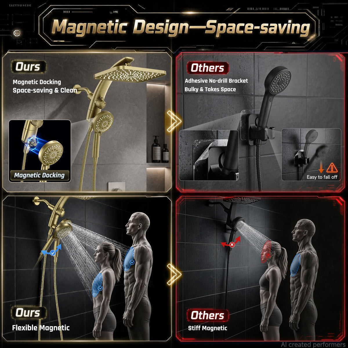 12" Brushed Gold Shower Head with Handheld (Brushed Gold / 12inch)