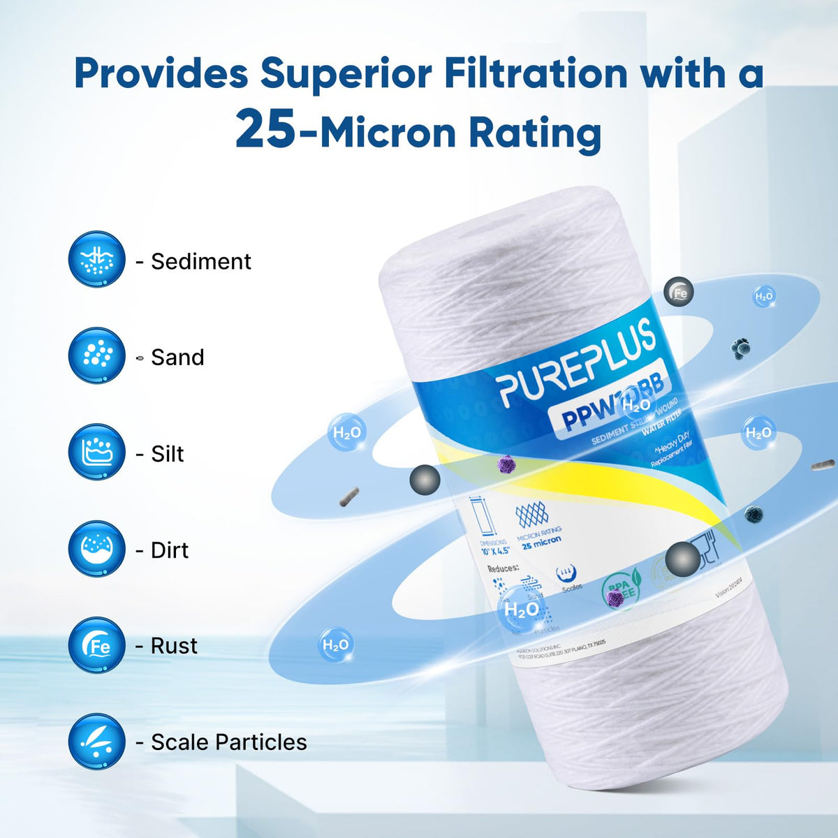 25 Micron 10 x 4.5 Whole House Water Filter for Well Water 2 Pack (25 Micron / 2 Count (Pack of 1))