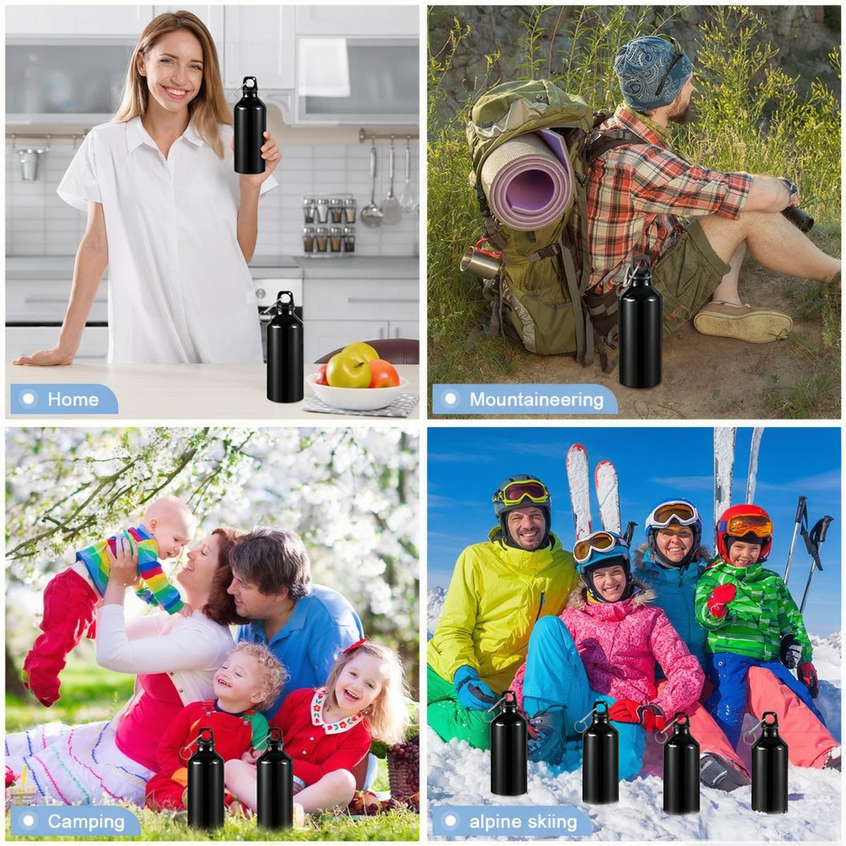 24 Pcs Aluminum Water Bottles Bulk Reusable Bottles (Black)