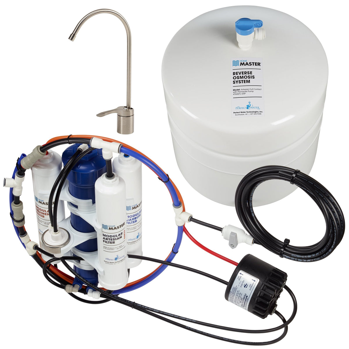 TMAFC-ERP-L Artesian Full Contact Loaded RO System, 7-Stages, 99% Rejection DOW Membrane, Patented 2-Pass Alkaline Remineralization, Fast 4.5s Fill Rate, 1:1 Pure, Lux Faucet, Fridge kit (TMAAFC-ERP-L Loaded)