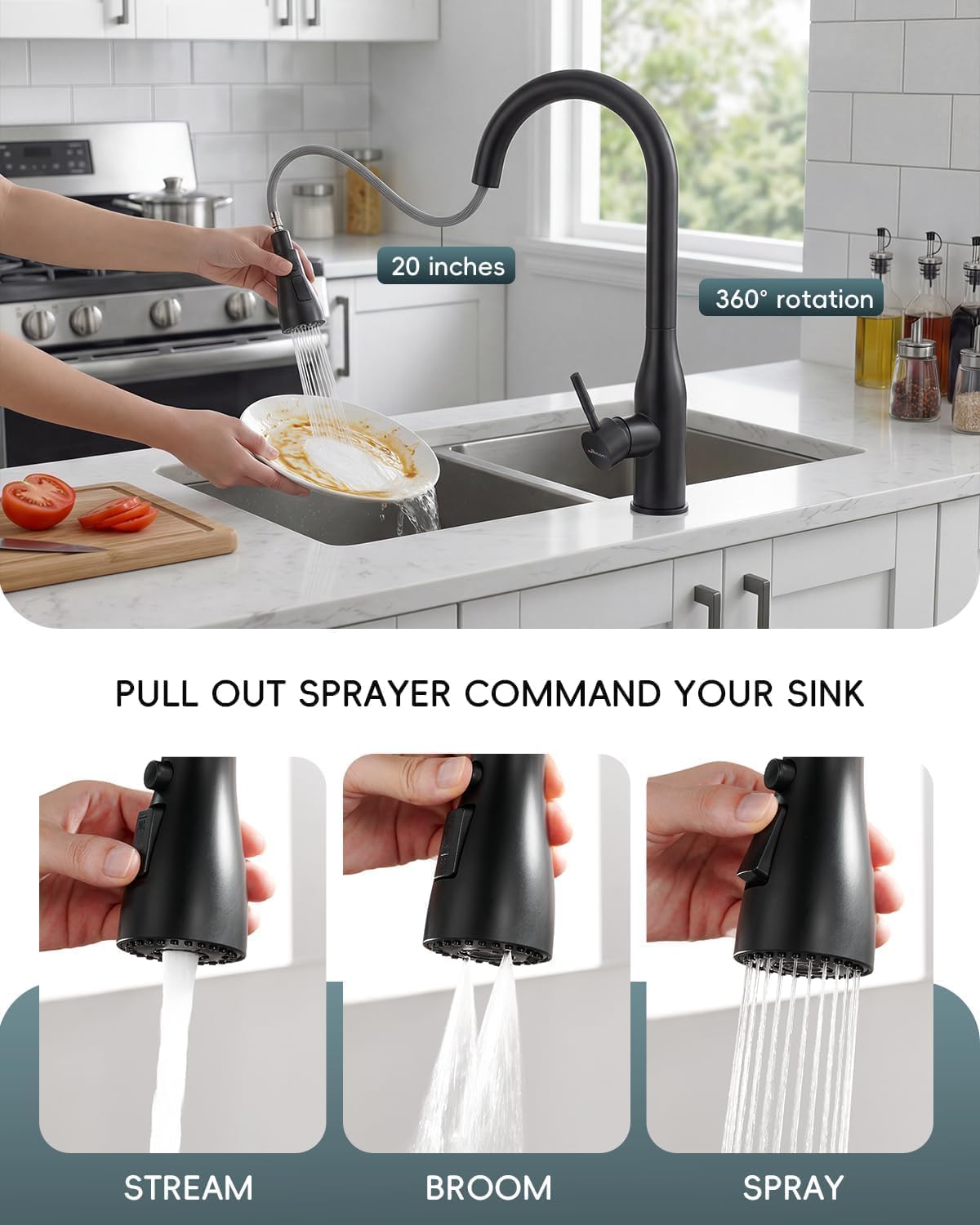 Matte Black Touchless Kitchen Faucet Motion Sensor Pull Down Sprayer (Matte Black-01)