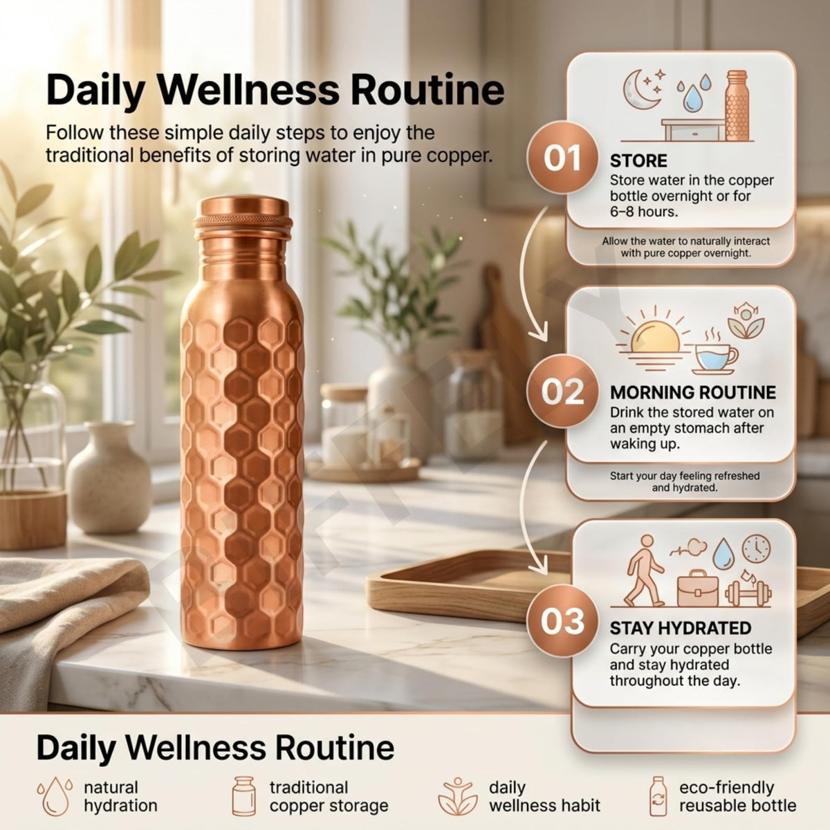 100% Pure Copper Water Bottle for Drinking