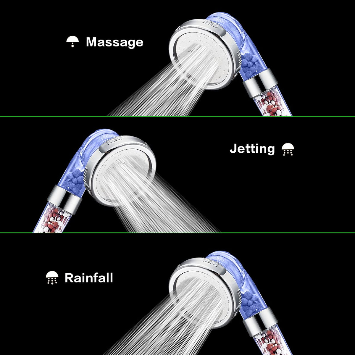 Shower Head with Hose Holder (Clear blue Shower Head + Hose + Holder)