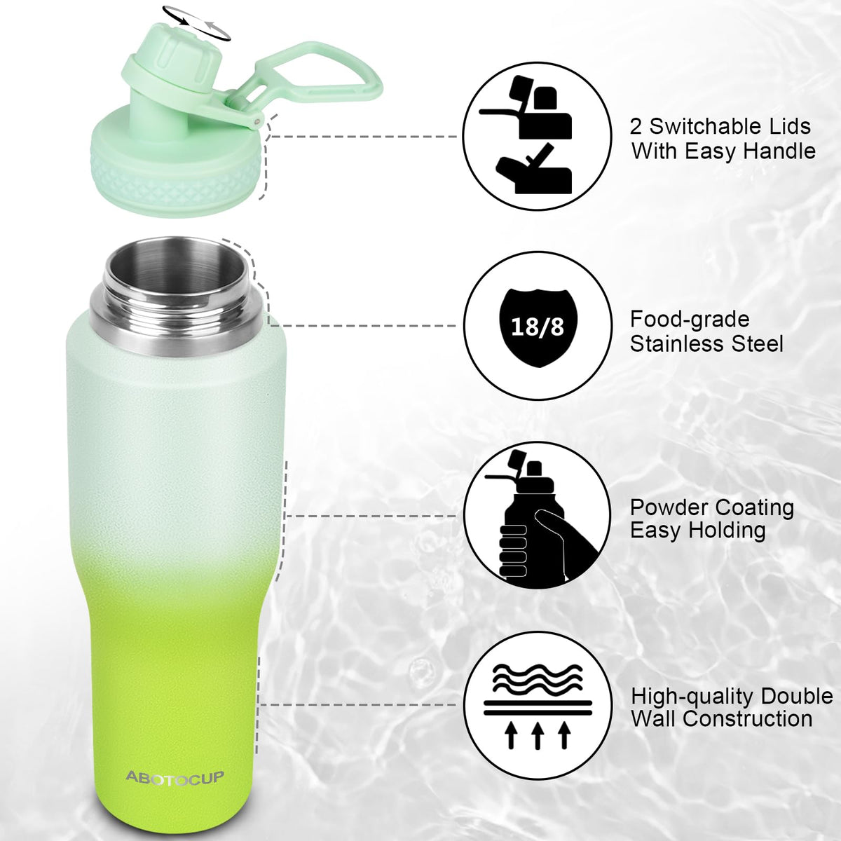 32oz Insulated Water Bottle (Avocado Gradient-A / 32 Ounces)