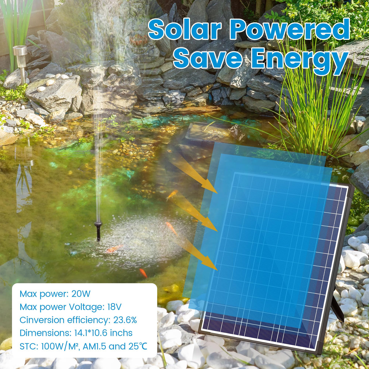 20W Solar Pond Filter Fountain for Outdoor Koi Pond (20W)