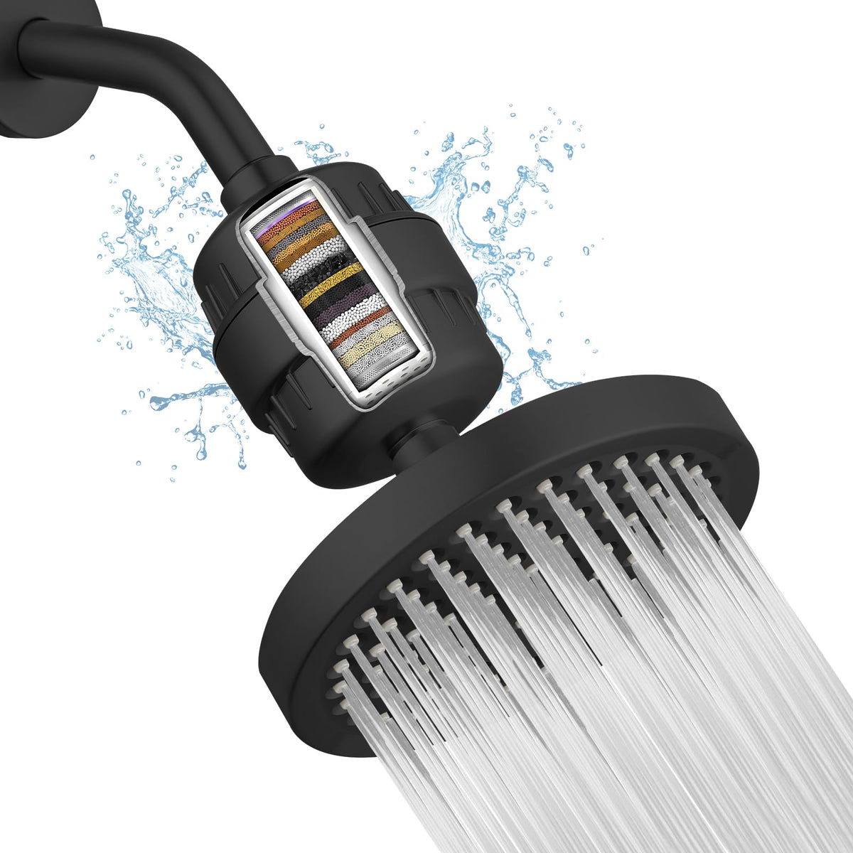 High Pressure Filtered Shower Head Set (Black, filtered)