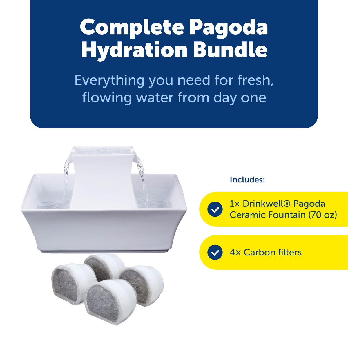 Drinkwell Pagoda Fountain (Fountain + 4 Carbon Filters)