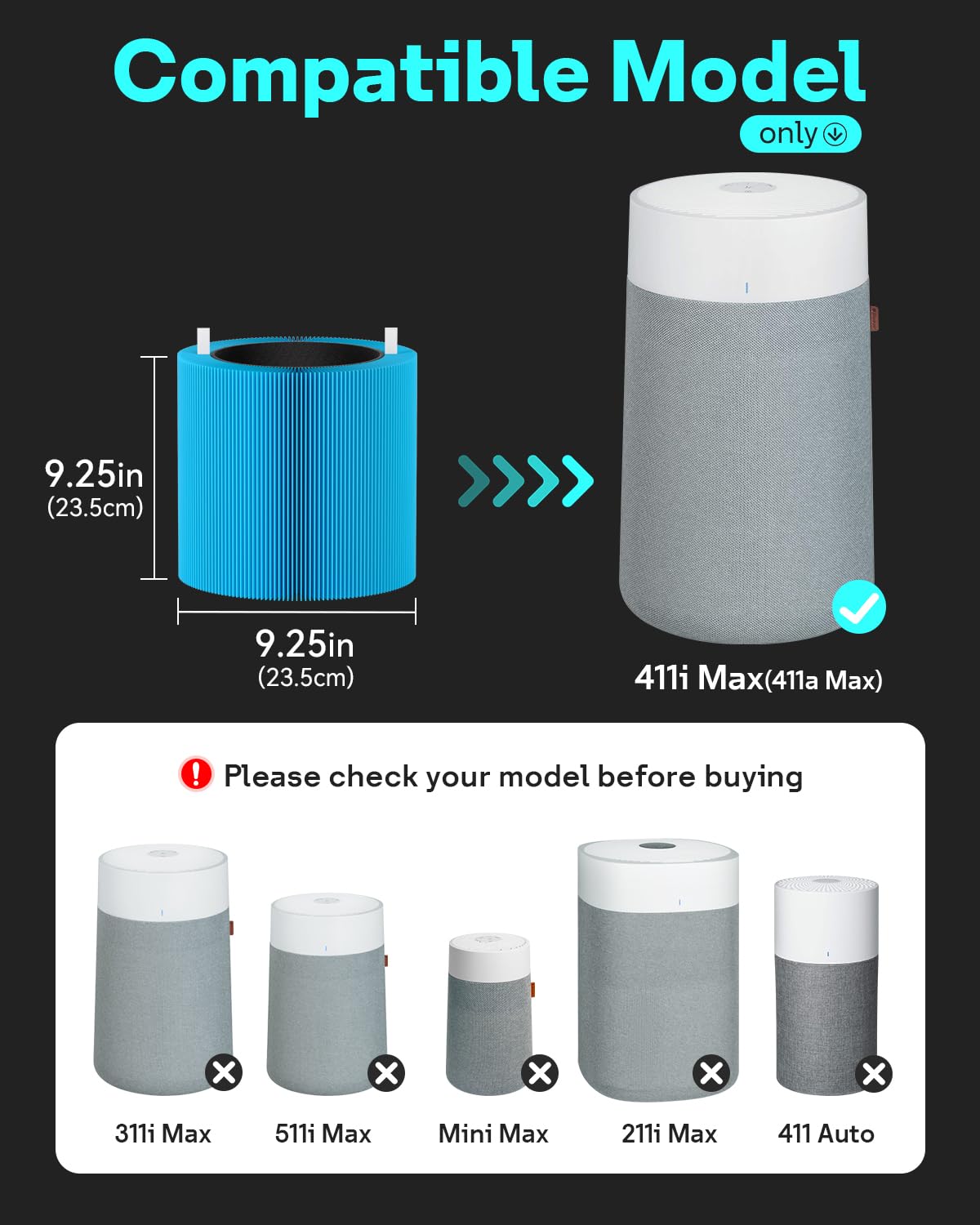 411i & 411a Max AllergenBlock Filter for Blue Pure 411i & 411a Max Purifier (Blue / 2 Pack)