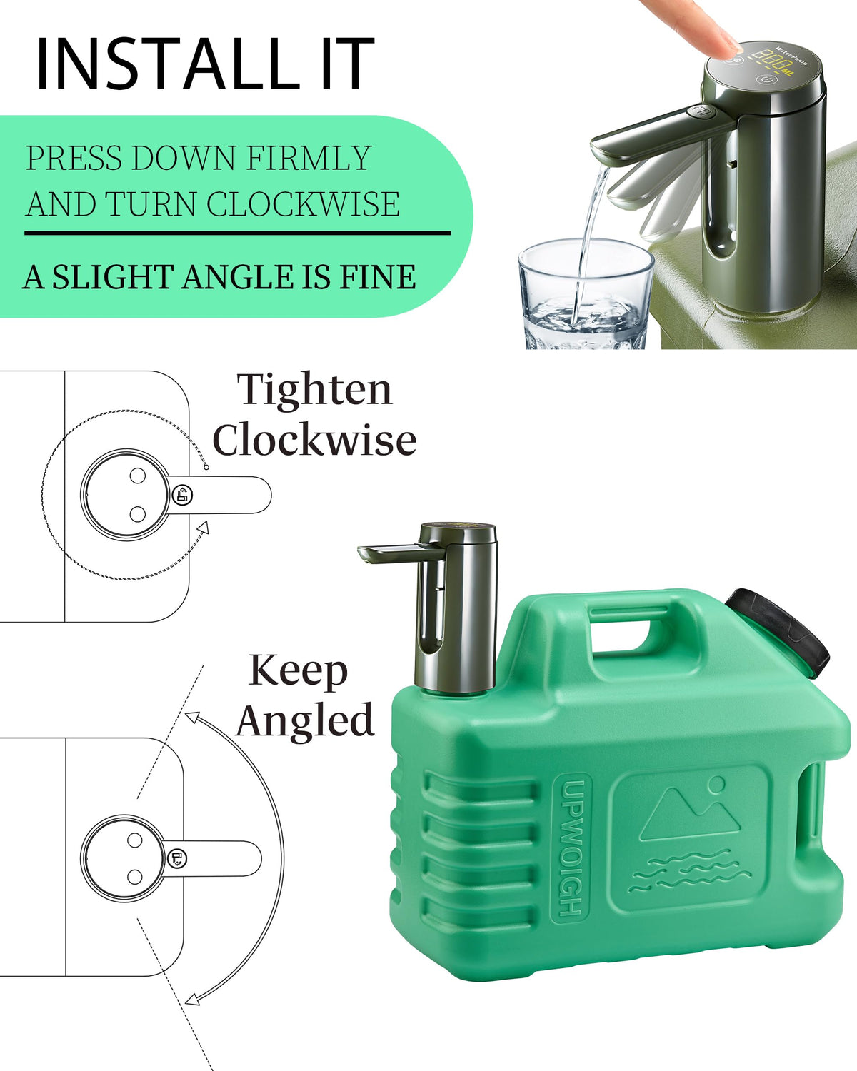 3.5 Gallon Water Jug with Rechargeable Touch Pump (Pine Green / 3.5 Gal)