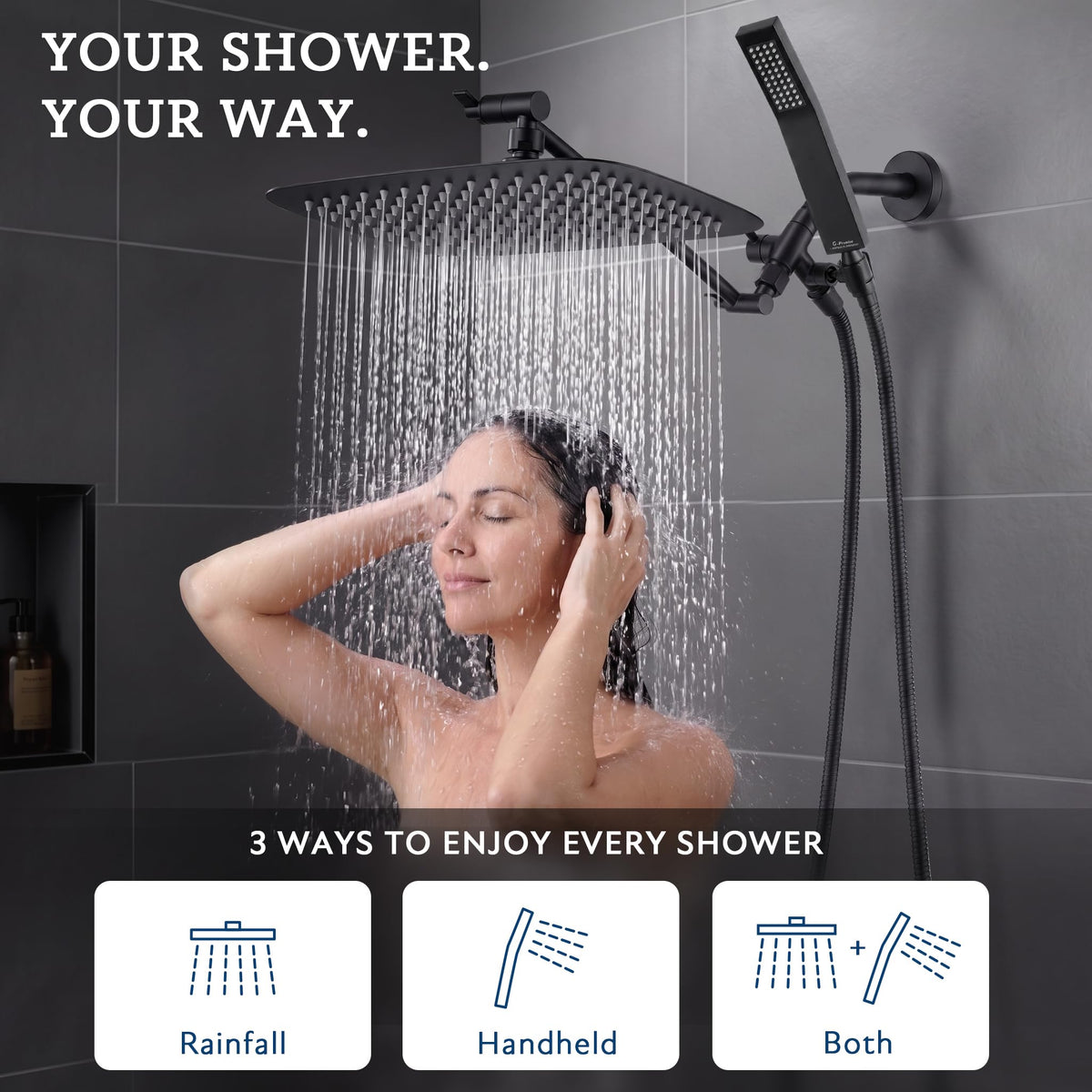 All Metal 16" Rain Shower Head with Handheld for Bathroom Upgrade (16 Inches / Matte Black)