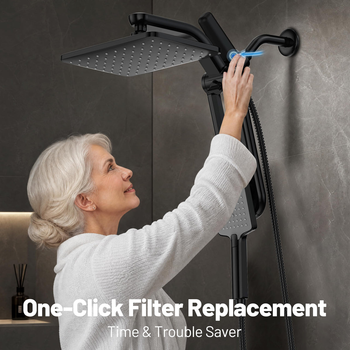 Dual Filtered Rain Shower Head with Handheld Combo (Premium Shinny Black)