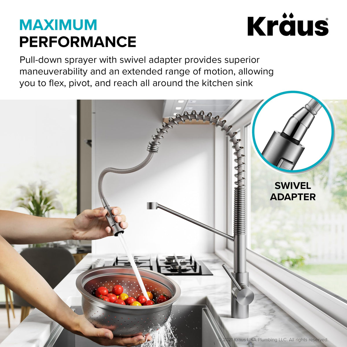 Oletto Commercial Style Single Handle Pull Down Kitchen Faucet with QuickDock Top Mount Installation Assembly in Spot Free Antique Champagne Bronze (Spot-Free Antique Champagne Bronze / Commercial Style Faucet)