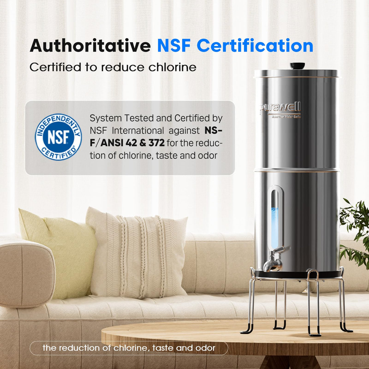 Upgraded 9 Stage Gravity Water Filter System with Water Level Window (Silver / Large)
