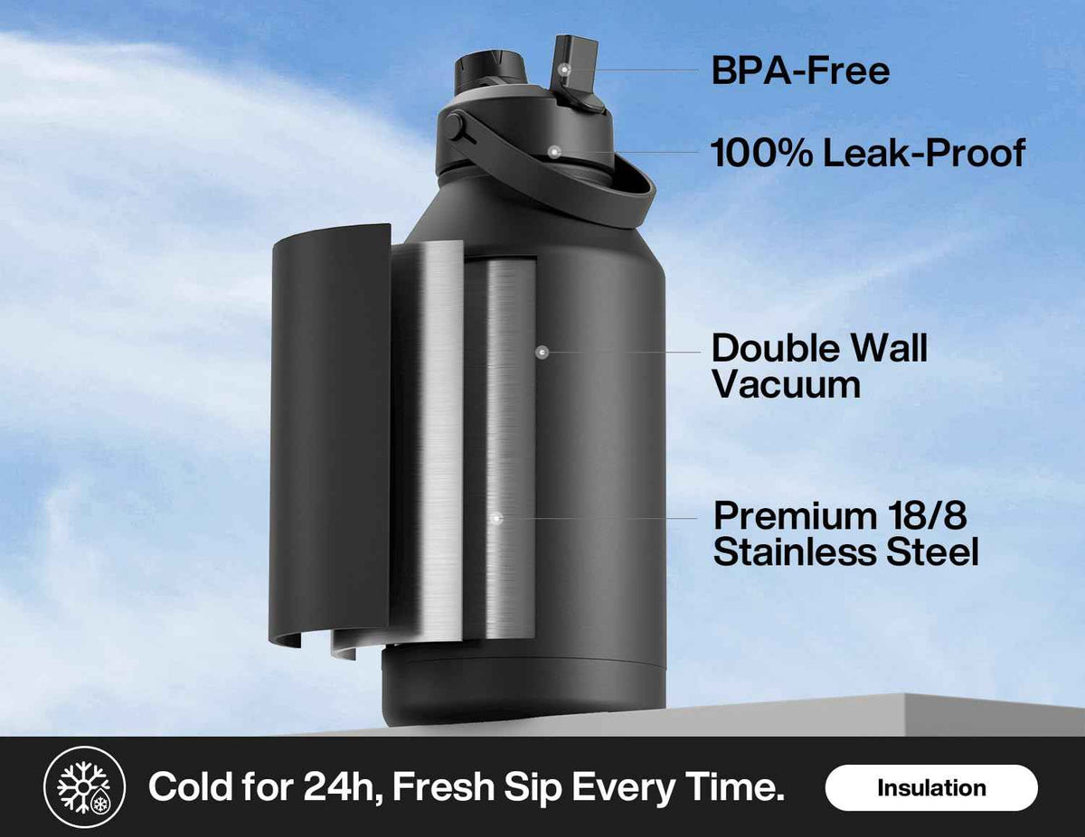 64 oz Insulated Water Bottle with 2 (Dark Knight / 64 Ounces)