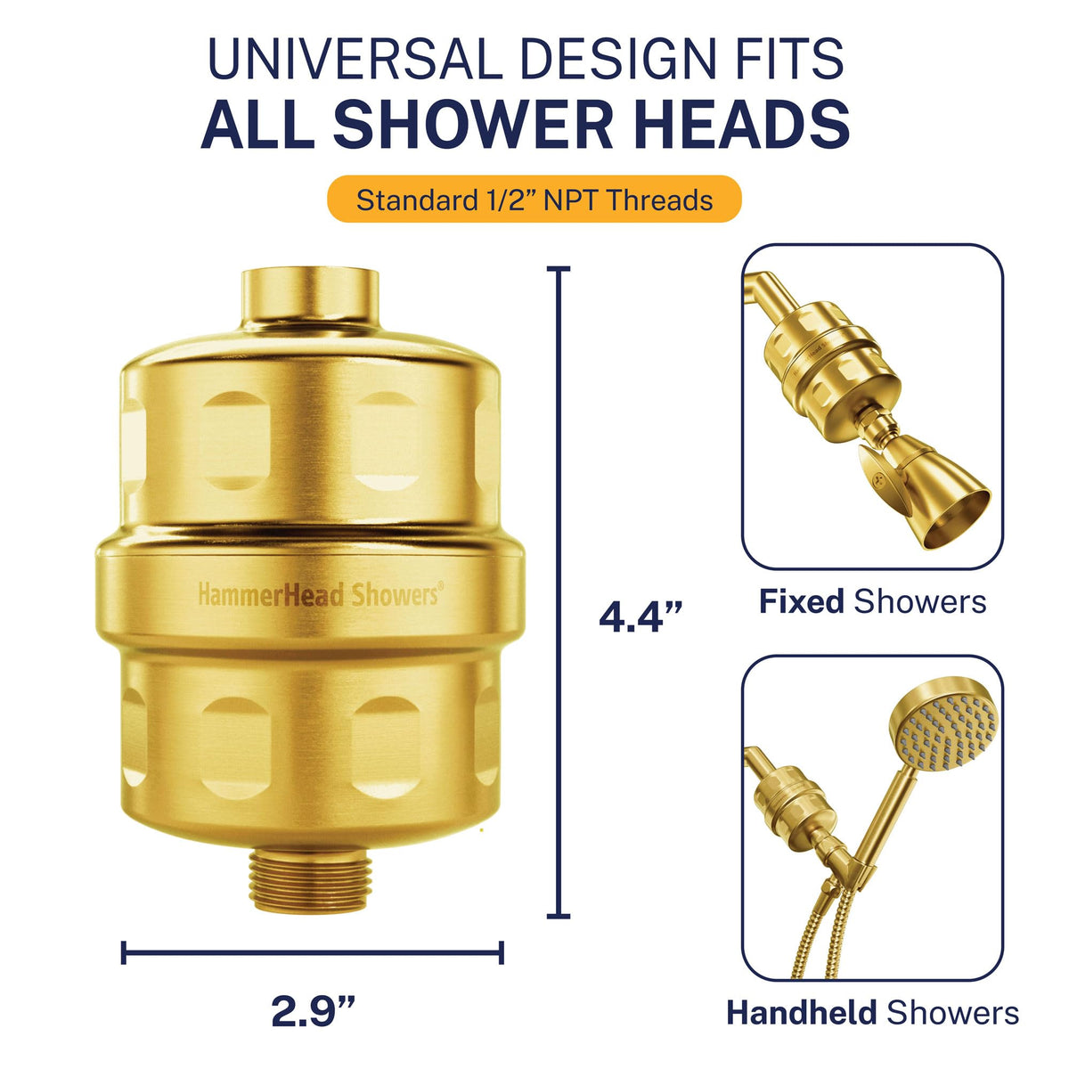 Hammerhead Metal Shower Head Filter (Brushed Gold)