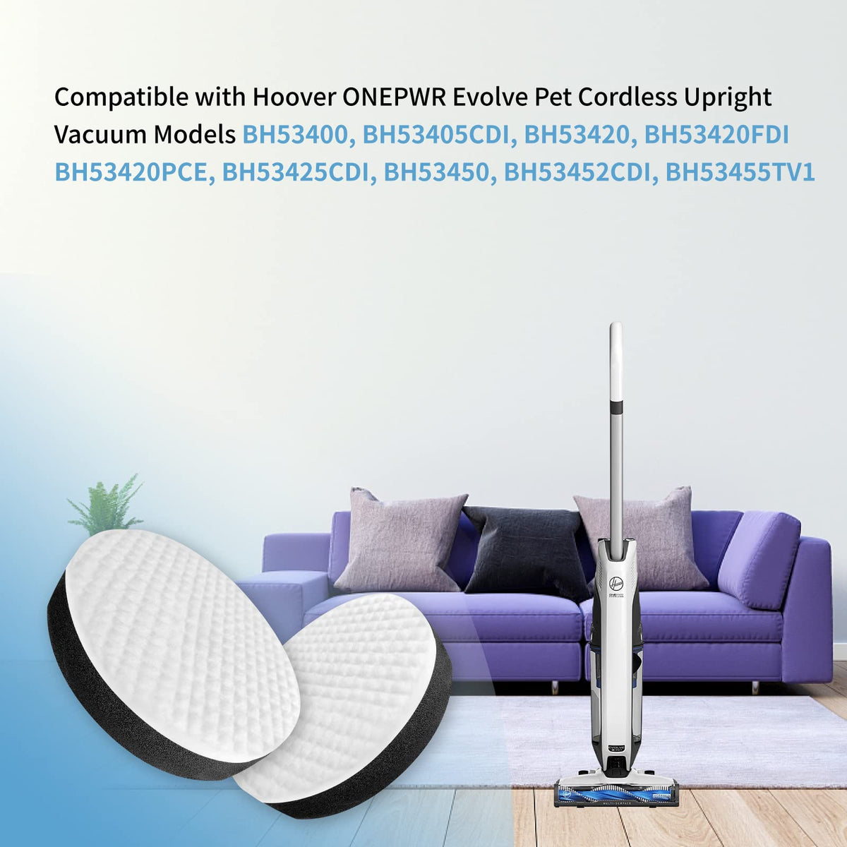 4 PACK Evolve filter Compatible with Hoover ONEPWR Evolve Pet Cordless Small Upright Vacuum Cleaner BH53400 (4 Pack Onepower Vacuum Filter)