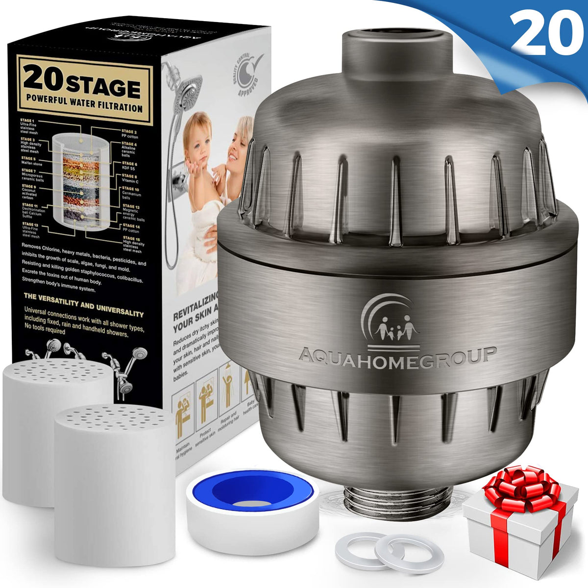 20 Stage Shower Filter with Vitamin C and E (20 Stage / Brushed Nickel)