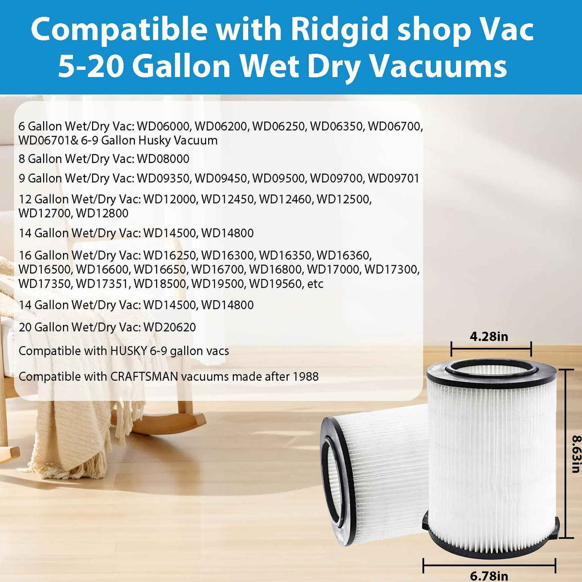VF4000 Replacement Filter for Ridgid Shop Vac Filter (White-VF4000)