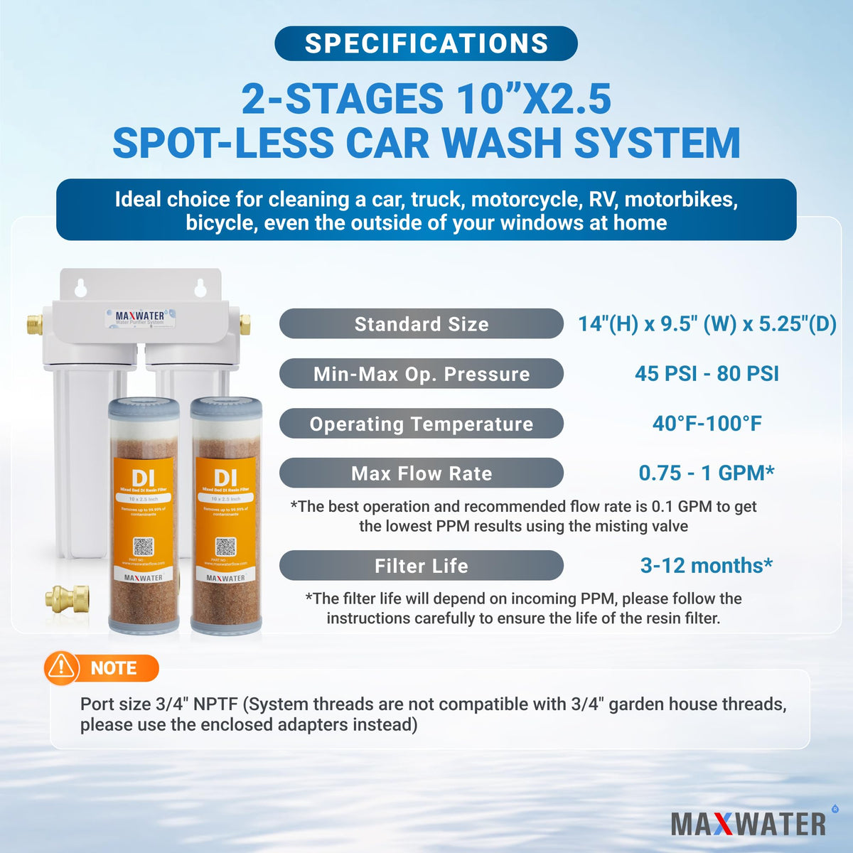 2 Stage Deionized Spot (Car Wash System White Housing)