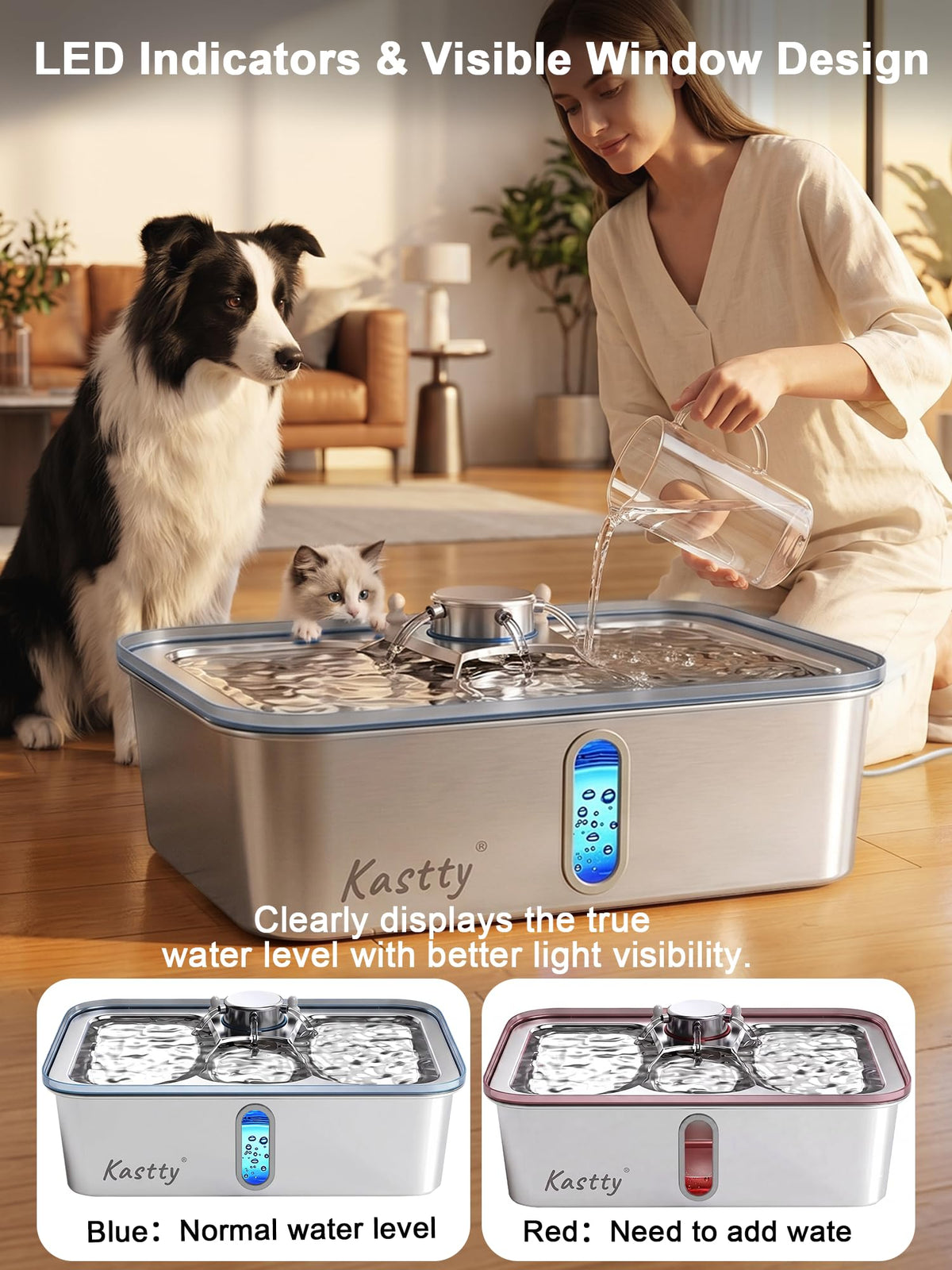 17L 4.5 Gal Stainless Steel Dog Water Fountain for Large Dog