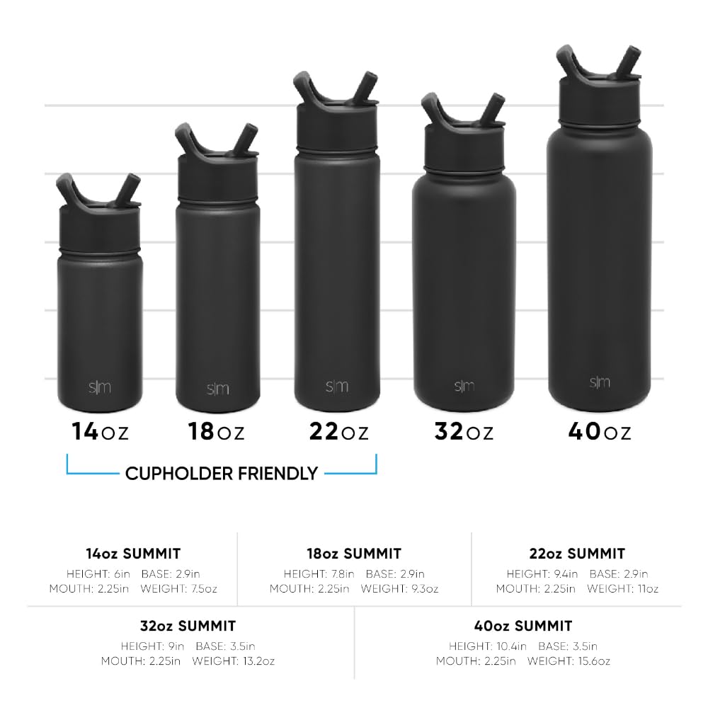 Insulated Water Bottle with Straw (18oz / Midnight Black (Pack of 1))