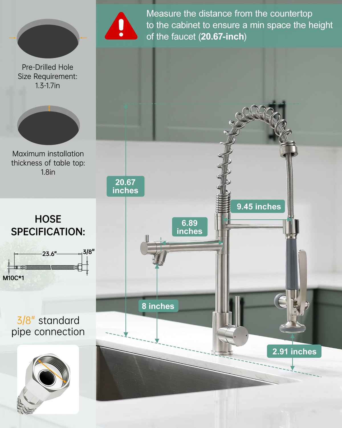 Commercial Pull Down Kitchen Sink Faucet with Sprayer Brushed Nickel (Brushed Nickel)