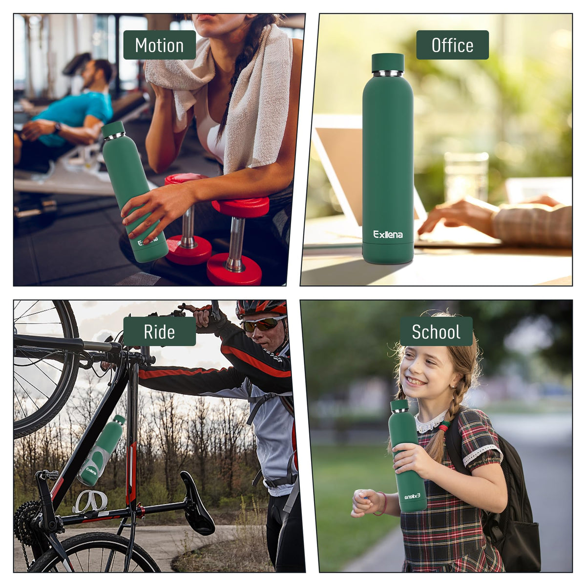 Slim Insulated Water Bottles for Travel 25oz with Clip (25.4 Ounces / Emerald Green)
