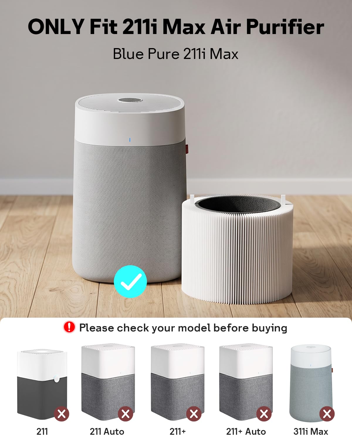 F2MAX SmokeBlock Filter for Blueair Blue Pure 211i Max Air Purifier (Light White - 2 Pack)