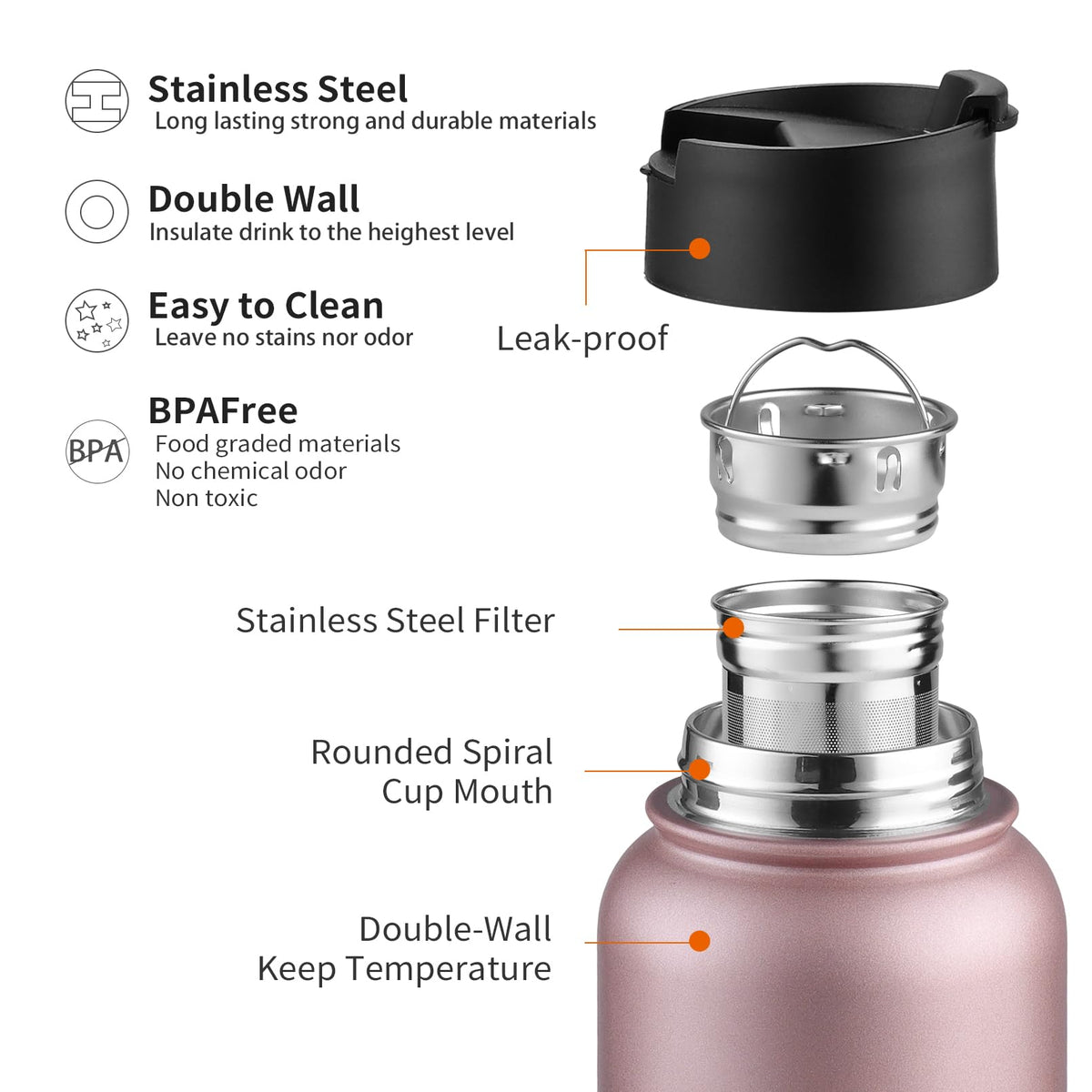Infuser Water Bottle with Removable Strainer for loose leaf Tea 18 (Rosegold / 32 Ounces)