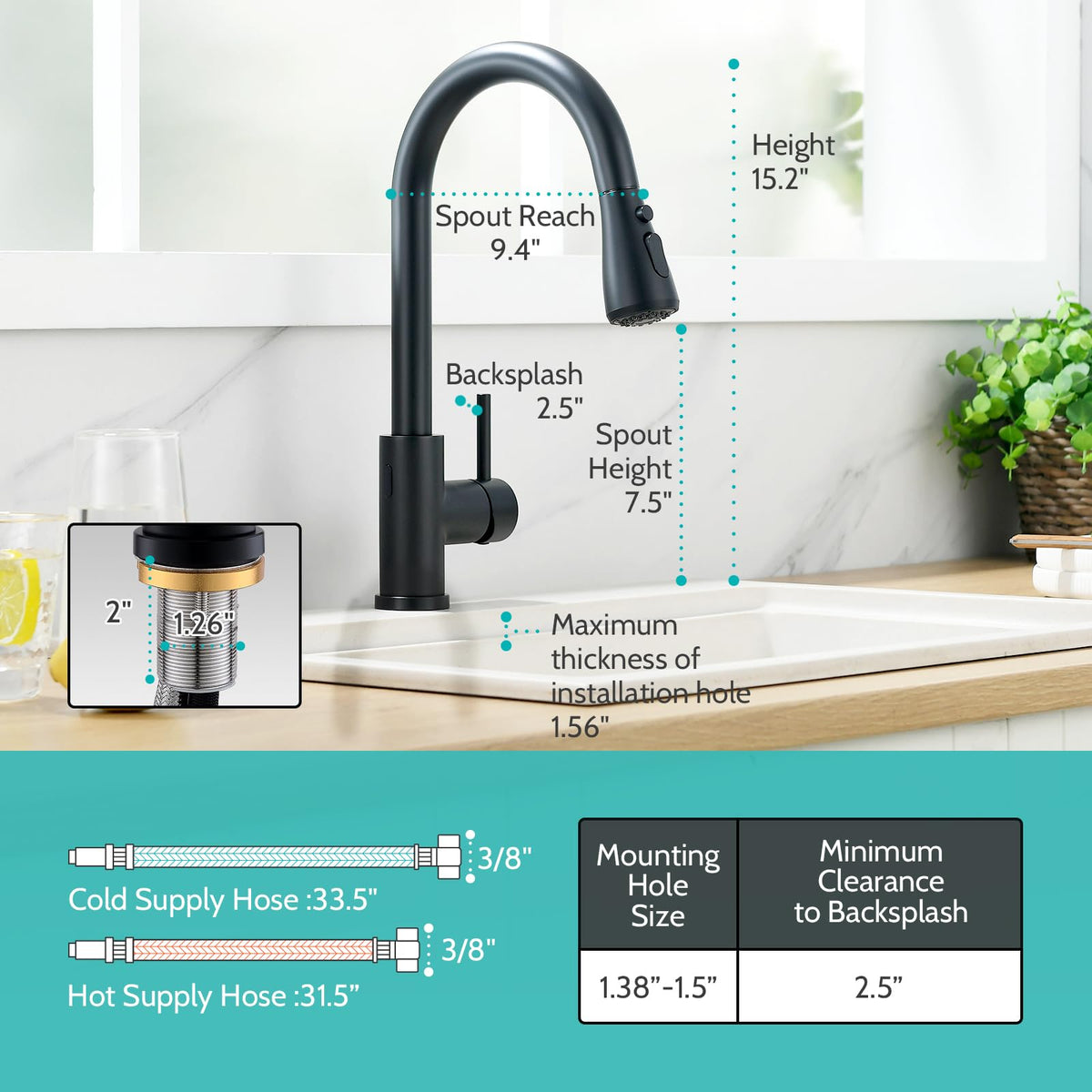 Black Touchless Kitchen Faucet with Pull Down Sprayer Single Handle (Matte Black)