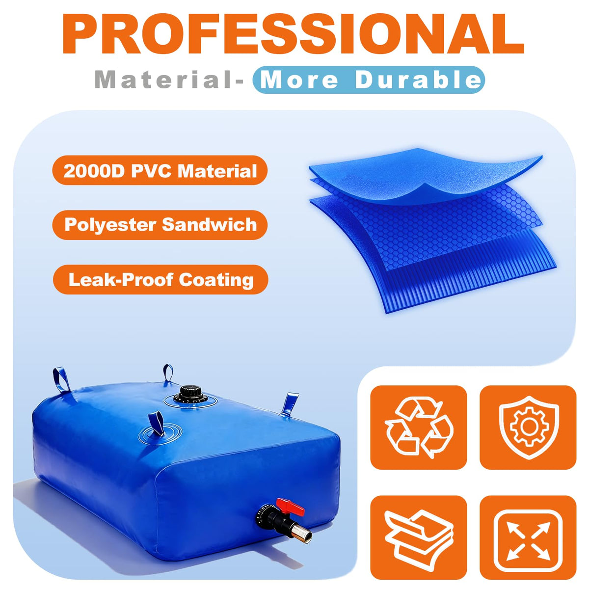 1000L 264Gal Water Bladder Tank (264Gal/1000L / Blue)