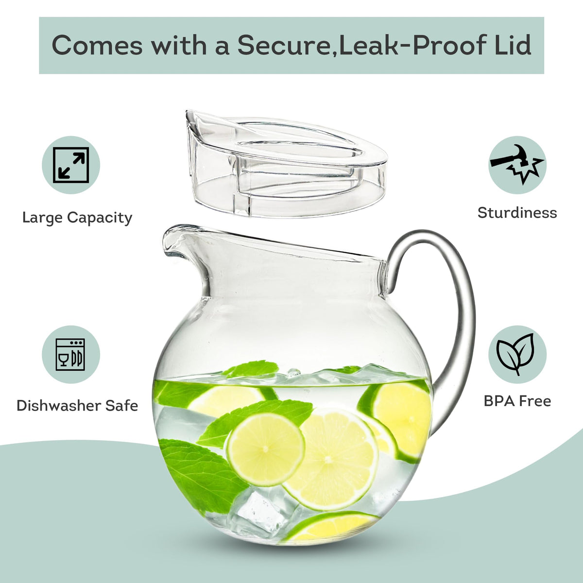 115 oz Shatterproof plastic pitcher with lid (With Lid(115oz))